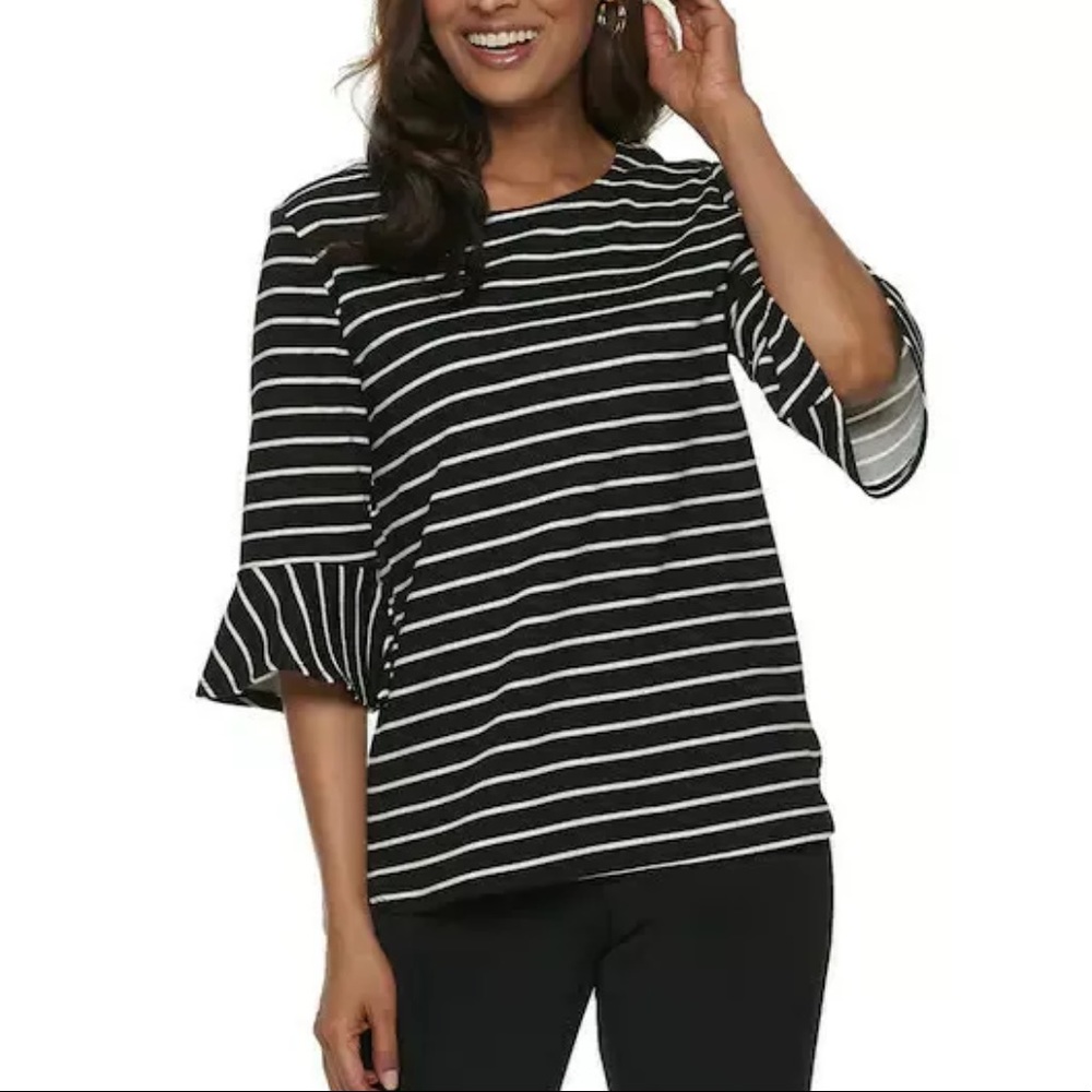 Black and White striped top with bell sleeves